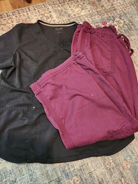 Scrub Star V-neck Scrub Top with koi Maroon Scrub Pants